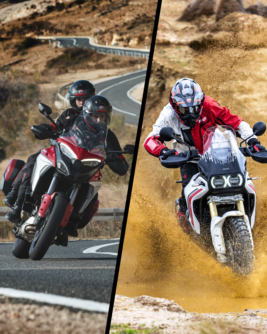 אופנוע Ducati אדוונצ'ר בנסיעה על כביש הרים